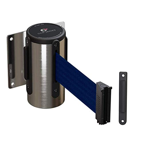 CCW 11 Ft Wall Mount Retractable Belt Barrier, Stainless Steel Case - color: Navy Blue, size: Solid Color