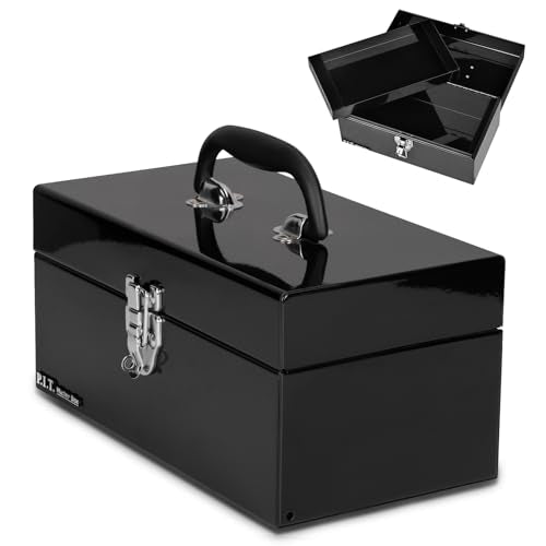 P.I.T. Metal Tool Box 12 Inch,Portable Small Toolbox with Latch,Black - color: Black, size: 12 Inch