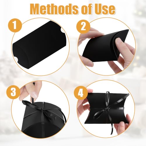 WCHOSOZH 30Pcs Pillow Boxes, Kraft Paper Gift Boxes with Ribbon Black - color: Black