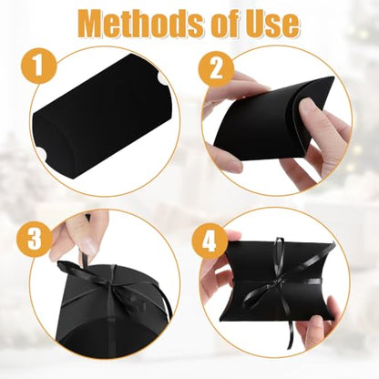 WCHOSOZH 30Pcs Pillow Boxes, Kraft Paper Gift Boxes with Ribbon Black - color: Black