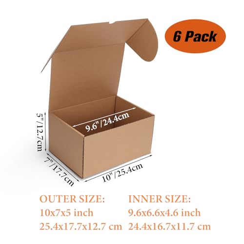 PHAREGE 6 Pack 10x7x5 inch Cardboard Shipping Boxes, Brown Gift Boxes - color: Brown, size: 10x7x5 inch 6 Pack