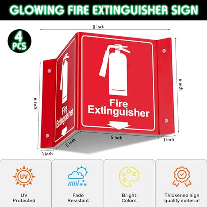 Menkxi 4 Pcs Fire Extinguisher Projecting Acrylic Sign, Glowing Red - color: Glowing Red