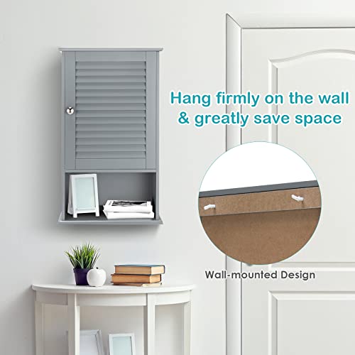 COSTWAY Bathroom Wall Cabinet, Large Capacity Storage Cabinet (Grey) - color: Grey