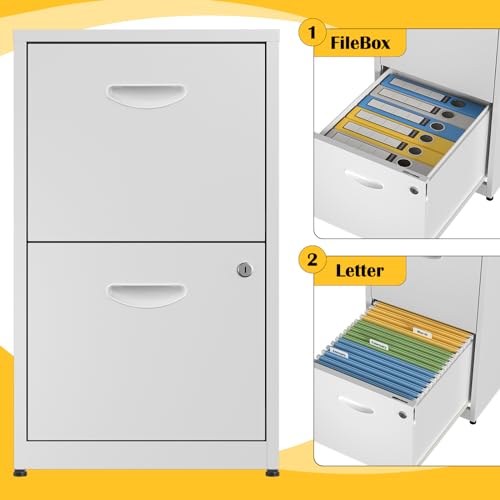 SteeLoong 2 Drawer File Cabinets,Metal Office File Cabinet with Lock,White - color: White, style: 2 Drawer Light Duty