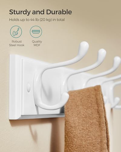 SONGMICS Wall-Mounted Coat Rack, 5 Dual Metal Hooks - color: White, size: 1 Pack-5 Hooks, style: Without Shelf
