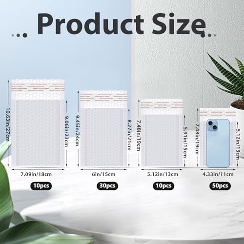Henoyso 100 Pcs White Bubble Mailer 4 Sizes Self Adhesive Padded Envelopes - color: White