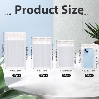 Henoyso 100 Pcs White Bubble Mailer 4 Sizes Self Adhesive Padded Envelopes - color: White