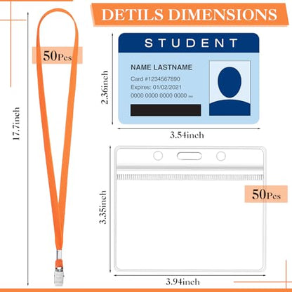 Marspark 4"x3" Name Badge Holder with Lanyard Bulk, Orange, 50 Sets - color: Orange