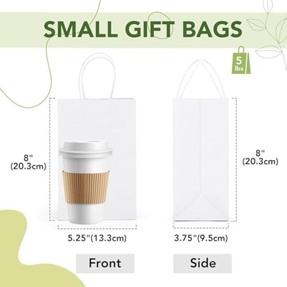 MESHA 200Pcs White Gift Bags 5.25x3.75x8 Small Paper Bags with Handles Bulk - color: White 5.25x3.75x8 Inch, size: 1 count (Pack of 200)