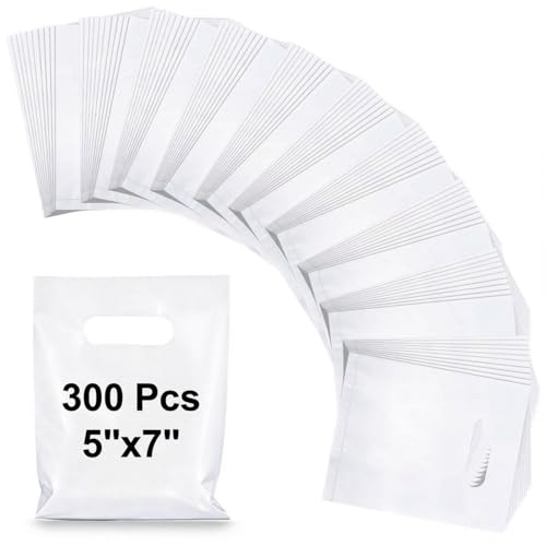 Maitys White 300 Pcs Small Plastic Bags with Handles 5x7 for Business - color: White
