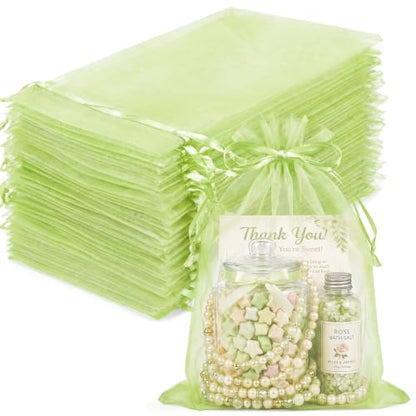 FUNFERY 100PCS Apple Green Sheer Organza Bags 5x7 in, Goodie Bags Bulk - color: Apple Green