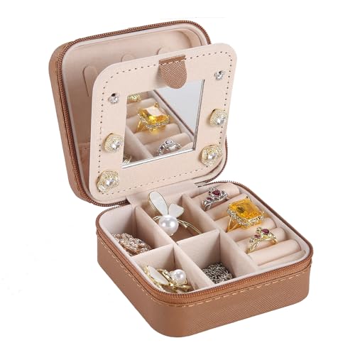 KElofoN Small Travel Jewelry Box for Girls & Women with Mirror (Coffee) - color: Coffee
