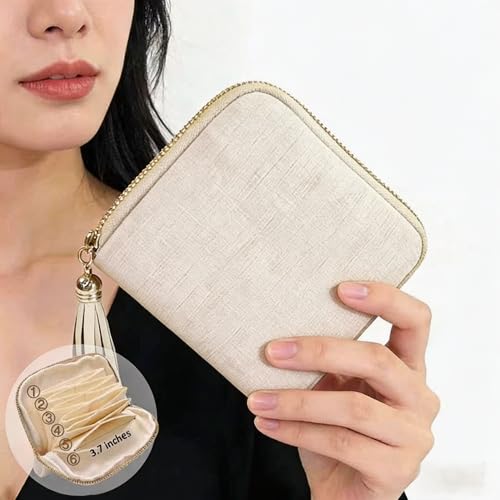 Small Travel Jewelry Pocket Case with Zipper for Women - color: White