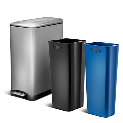 Home Zone Living 13 Gallon Kitchen Trash Can with Dual Compartments - color: Brushed Silver