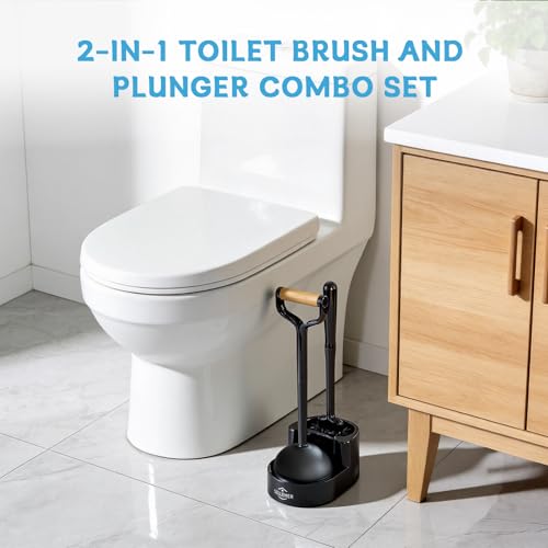 Sellemer Toilet Brush and Plunger Set, Curved Head for Deep Cleaning, Black - color: Black