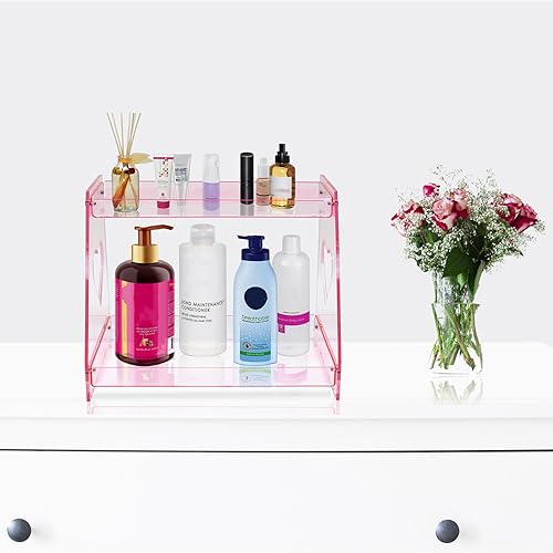 ROYALITA 2 Tier Pink Heart Bathroom Countertop Organizer Display Shelf - color: Pink