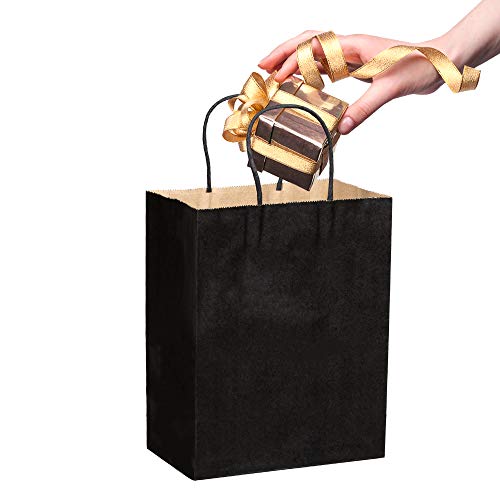 Black Paper Bags with Handles Bulks 8 X 4.5 X 10.5 [50 Bags]. Ideal for Shopping, Packaging, Retail, Party, Craft, Gifts, Wedding, Recycled, Business, Goody and Merchandise Kraft Bag