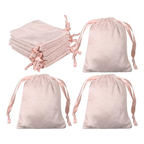 uxcell 20pcs Velvet Drawstring Bags 3.2"x3.9" Small Jewelry Pouches Pink - color: Pink, size: 1 Count (Pack of 20)