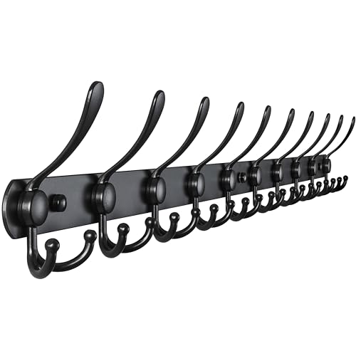 Dseap Coat Rack Wall Mount - 38” Long 10-Tri-Hooks Heavy Duty Coat Hanger Rail Wall Hooks for Hanging Coats Hats Clothing Clothes Purse Mudroom Entryway, Black - color: Black, size: L=38” (1 Pcs)