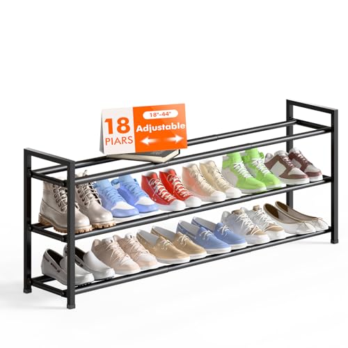 Bumusty 3 Tier Long Expandable Shoe Rack for Closet, Black - color: Black, size: 3-tier