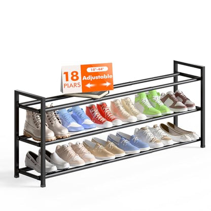 Bumusty 3 Tier Long Expandable Shoe Rack for Closet, Black - color: Black, size: 3-tier