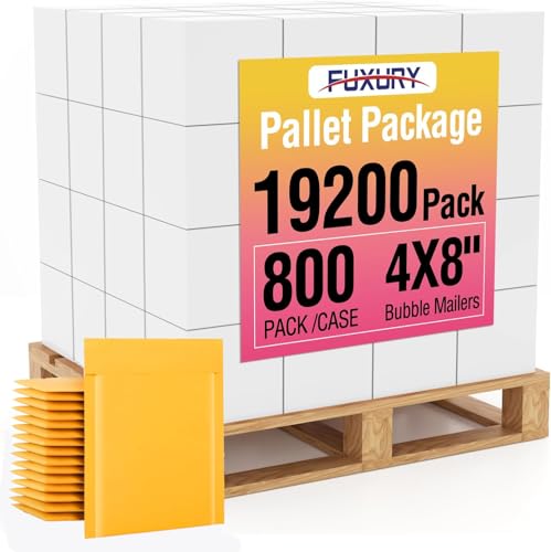 Fuxury Kraft Bubble Mailer 4x8" Pallet 19200 Pack Self Seal Padded Envelope - color: Yellow, size: 4x8" 19200PC