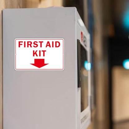 First Aid Sign, (2 Pack) Self Adhesive First Aid Kit Sign for Wall, Aluminum Metal Signs With 2 Pre-drilled Holes (9 x 6 inches, White/Red) - color: White /Red