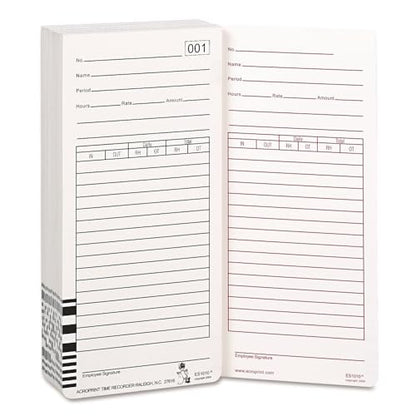Acroprint 09-9111-000 Totalizing Payroll Recorder Time Cards ES1010, Pack of 100 Cards, Numbered, Employee Signature Line