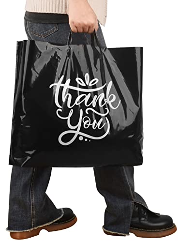 19x15 Large Thank You Bags for Small Business - Shopping Bags with Handles - color: Black