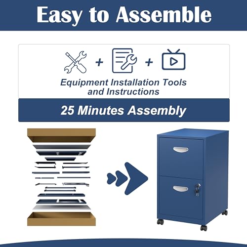 SteeLoong 2 Drawer File Cabinet,Metal Mobile File Cabinet with Lock Blue - color: Blue, style: 2 Drawer on Wheels
