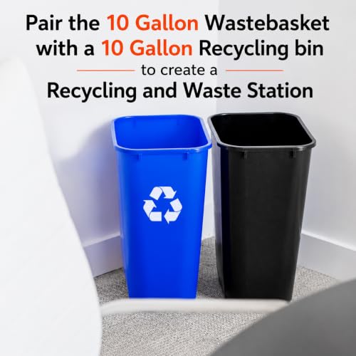 10 Gallon Black Wastebasket Under Desk Plastic Trash Can | 2 PACK - size: 10.5 Gallon
