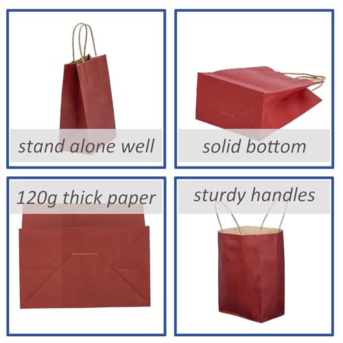 Small Gift Bags with Handles,50pcs Kraft Paper Bags Bulk,Red - color: Red