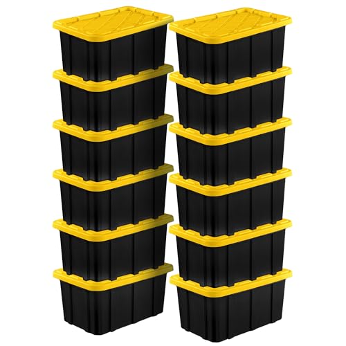 Sterilite Industrial Storage Tote with Lids for Garage, 17 Gallon, 12-Pack - size: 17 Gallon - Black/Yellow