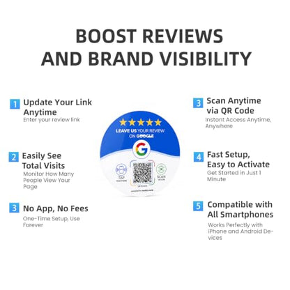 NFC Review Tap Card Plate for Google, for Business Counter, Door & Wall - size: 6.3" Round Adhesive Plate