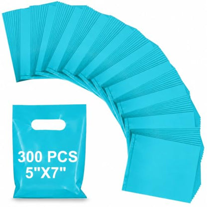 Maitys Turquoise 300 Pcs Small Plastic Bags with Handles 5x7 for Business - color: Turquoise