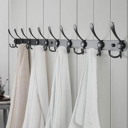 Dseap Coat Rack Wall Mount - 38” Long 10-Tri-Hooks Heavy Duty Coat Hanger Rail Wall Hooks for Hanging Coats Hats Clothing Clothes Purse Mudroom Entryway, Black - color: Black, size: L=38” (1 Pcs)