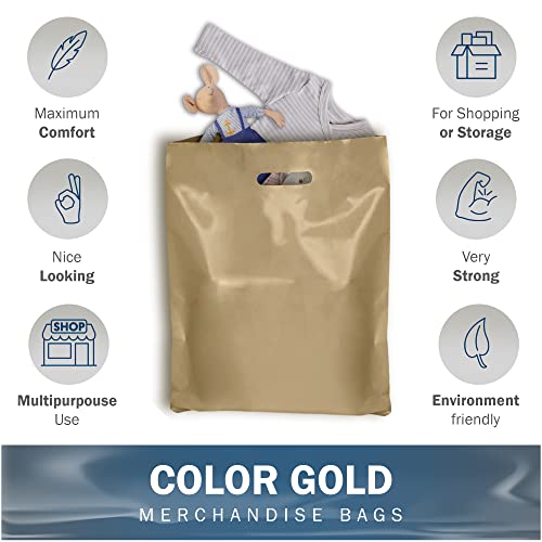 12x18 Gold Plastic Bags, Medium, Glossy Finish, 2 Mil Thick, 100 Pack