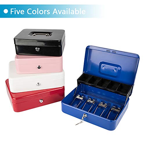 KYODOLED Locking Cash Box with Lock,Money Box with Cash Tray,Lock Safe Box with Key,Money Saving Organizer,11.81Lx 9.45Wx 3.54H Inches,White XL Large - color: White
