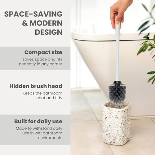 Vigar Zense Toilet Brush and Holder Set, Polyresin Stone, Terrazzo - color: Terrazzo