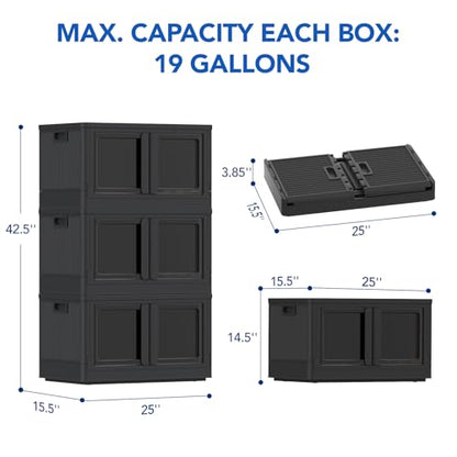 FLEXIMOUNTS 228 QT Stackable Plastic Storage Bins With Lids, Black - color: Black, size: 76 Qt-3 Pack