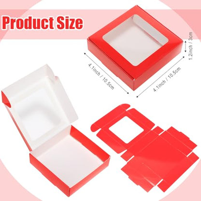 Zonon 30 Pcs Kraft Paper Boxes with Window 4.13 x 4.13 x 1.18inch (Red) - color: Red