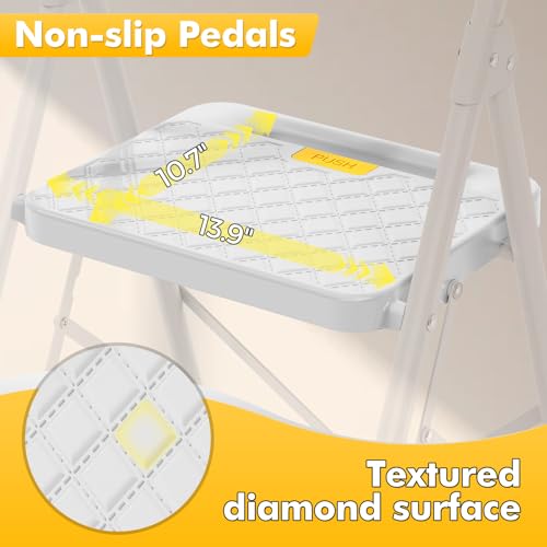 KINGRACK 4 Step Ladder, Folding Step Stool with Safety Lock & Sturdy Anti-Slip Pedals, Pass 800lbs Load Testing, Lightweight, Portable Steel Ladder with Handrails for Home, Kitchen, Garage, Office - size: 4-step