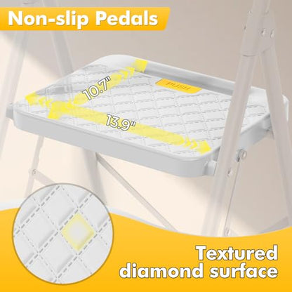 KINGRACK 4 Step Ladder, Folding Step Stool with Safety Lock & Sturdy Anti-Slip Pedals, Pass 800lbs Load Testing, Lightweight, Portable Steel Ladder with Handrails for Home, Kitchen, Garage, Office - size: 4-step