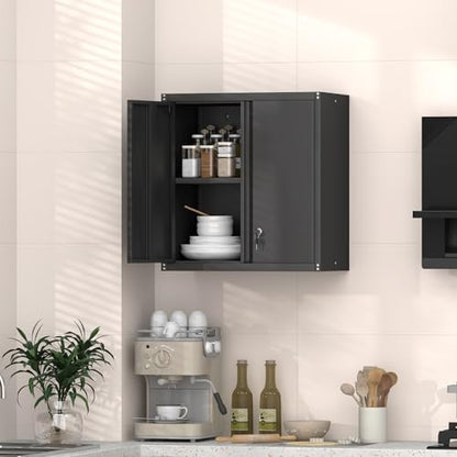 Metal Wall Cabinet, Garage Wall Cabinet, Metal Storage Cabinet, Black - color: Black, size: 27.95"H