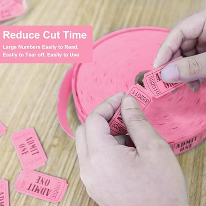LLIKED 2000 Pink Raffle Tickets 1" x 2" Admit One Single Roll - size: 2000 Pink