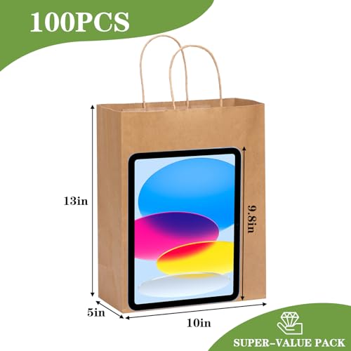 OUTUXED 100pcs 10x5x13 Brown Paper Bags with Handles Large Paper Gift Bags - color: Brown 10x5x13