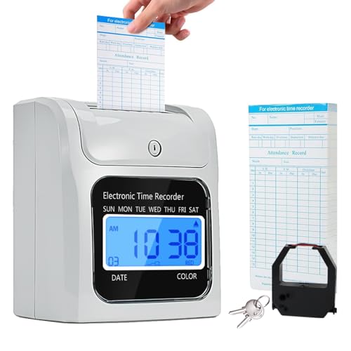 TooCust Employee Time Clocks for Small Business, Auto-Align Time Clock Punch Machine with 50-Piece Time Cards, Two Security Keys, and One Ink Ribbon Cartridge - style: TC50CARDS