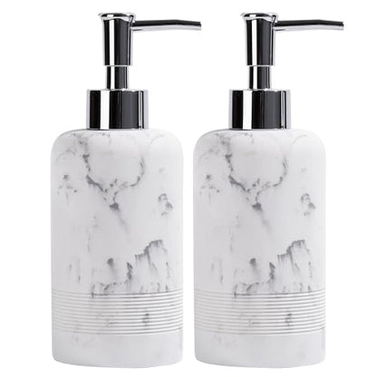 YMXYJM 2pcs/Set Hand Soap Dispenser Sets - 10.8oz Refillable Resin Liquid Soap Dispensers with Rust-Proof Pump for Bathroom Countertop or Kitchen, Marble White - color: Marble White