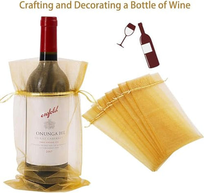 WLEAD Organza Wine Bags 14.9 x 5.9 Inch Drawstring Sheer Mesh Wine Gift Pouches, Reusable Wine Bottle Wrap Covers for Wedding Baby Shower Christmas Halloween Thanksgiving Festival Gift Decor, White