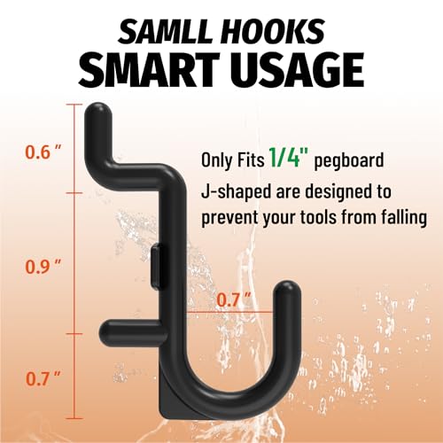 HUHOLE 100PC Black Plastic Pegboard J Hooks for 1/4" Board - color: Black